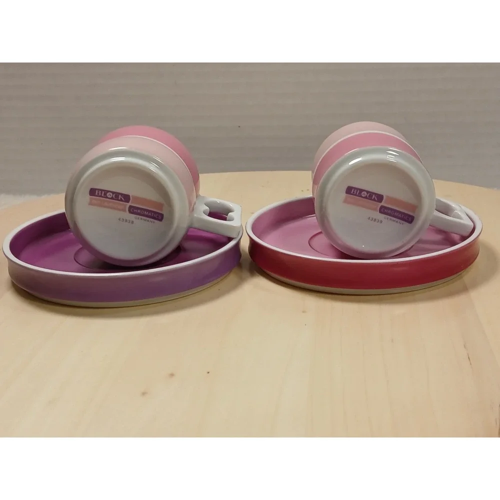 Vintage Block Chromatics Red Lavender Demi. Cup & Saucer Set  Gerald Gulotta MCM